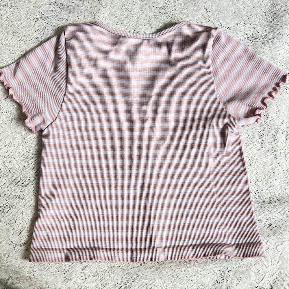 🔻🔻🔻sale Bella seamless pink strip lettuce trim sleeves crop top - Picture 5 of 7